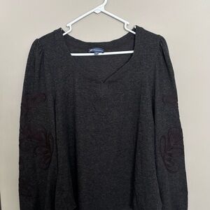 Democracy Dark Gray Sweatshirt with Embroidered Sleeves